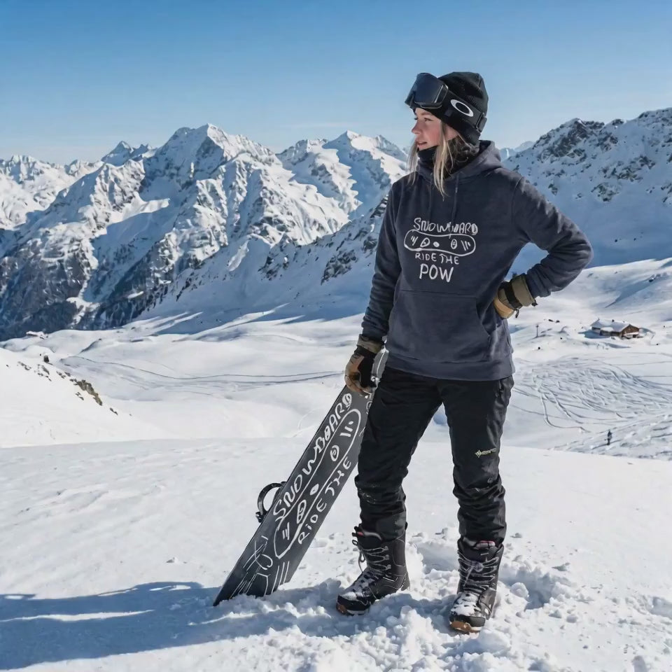 Hoodie 100% biologisch | Ride the pow | Snowboarding